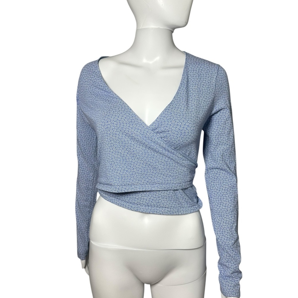 Brandy Melville Blue Wrap Fitted Blouse Small P